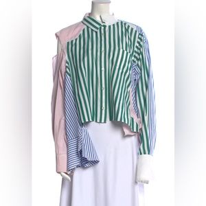 SACAI Cutout Patchwork Striped Long Sleeve Button-Up‎ Top Size 2/US S
